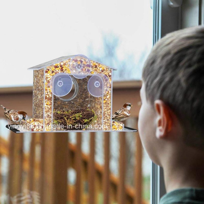 Factory Price Clear Acrylic Bird House Window Bird Feeder with Suction Cup