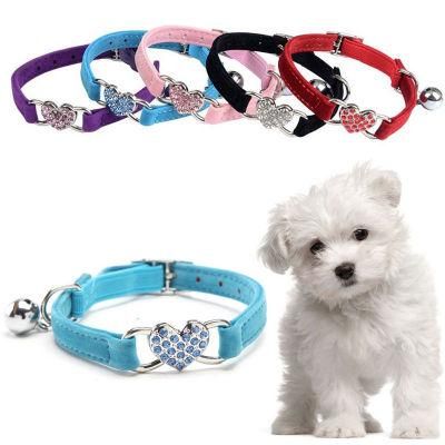 Soft Velvet Heart Charm and Bell Pet Product Cat Dog Collar