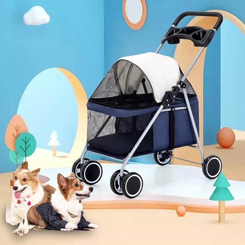 Portable Folding Pet Stroller Dog Carrier Four Wheels Pet Trolleys Detachable Pet Stroller