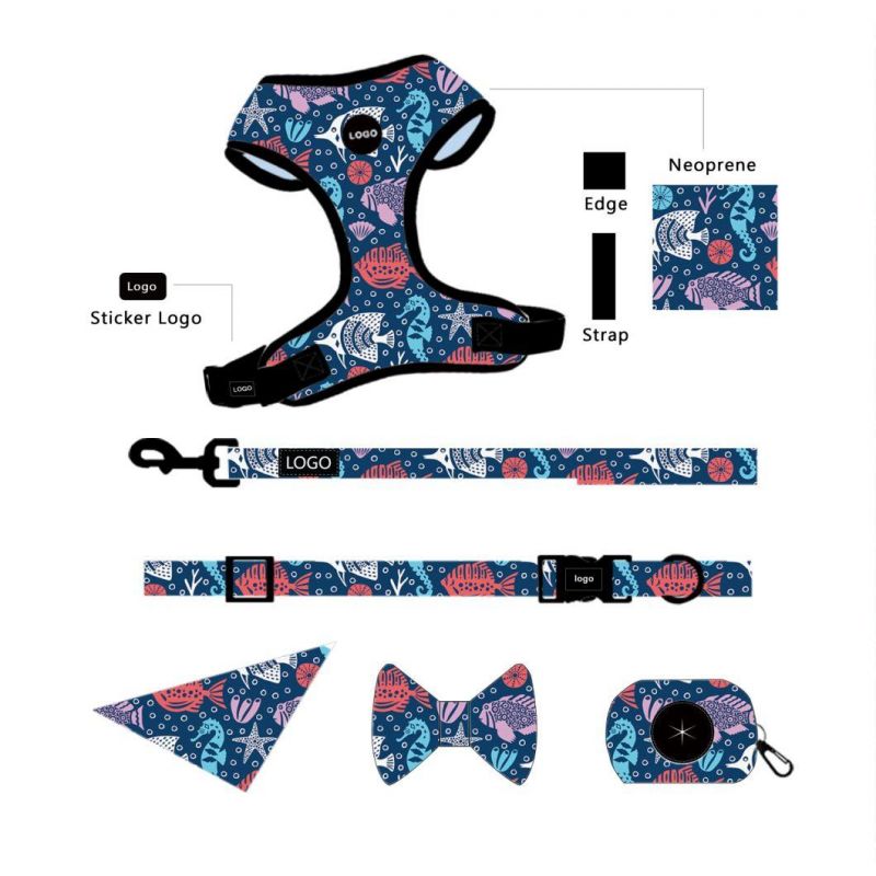 2021 Wholesale Pet Supplies Dog Harness Leash Set Custom Sublimation Dog Harness Pet Collars and Leashes Vest Bravecto for Dog