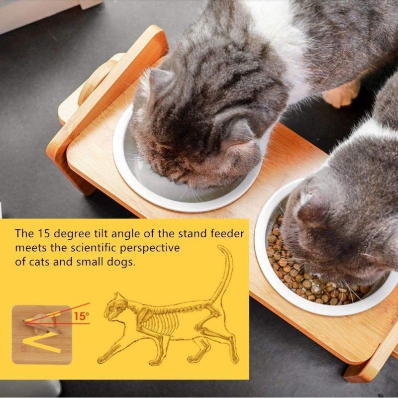 Custom Factory Wholesale Dog Cat Bowls Adjustable Heights Rustic Wood Elevated Dog or Cat Dishes Raised Pet Feeder