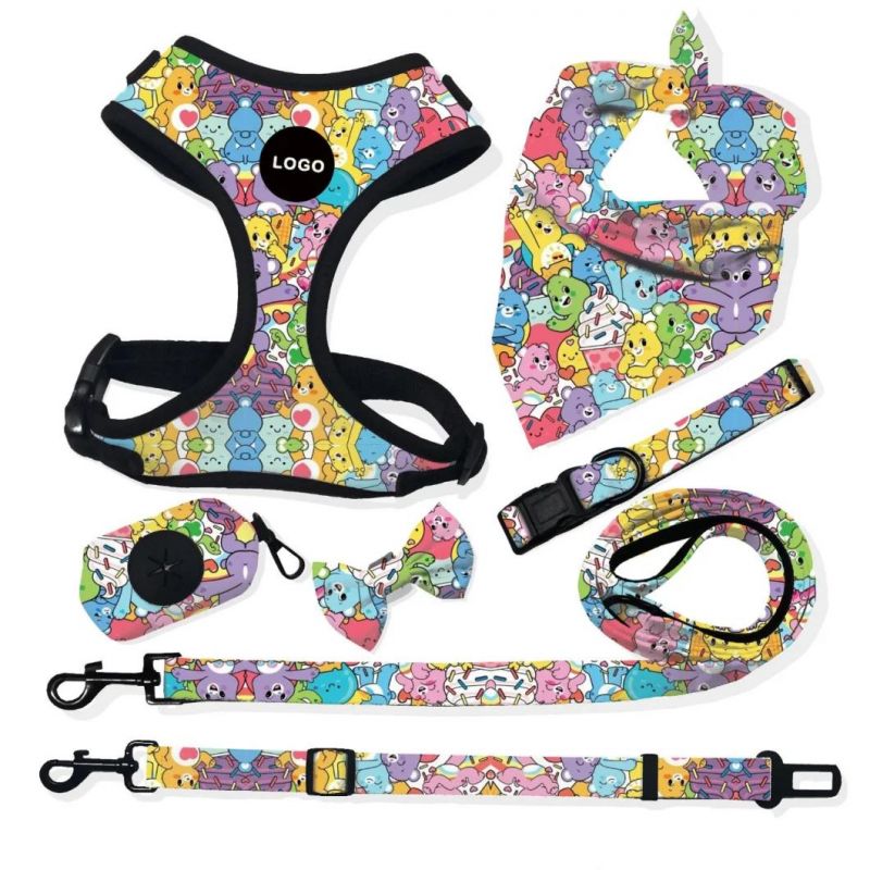 Luxury Accessories for Dogs Cats Nylon Adjustable Metal Buckle Dog Collar and Leash Set 2021 Custom Pattern Bandana Pet Supplies