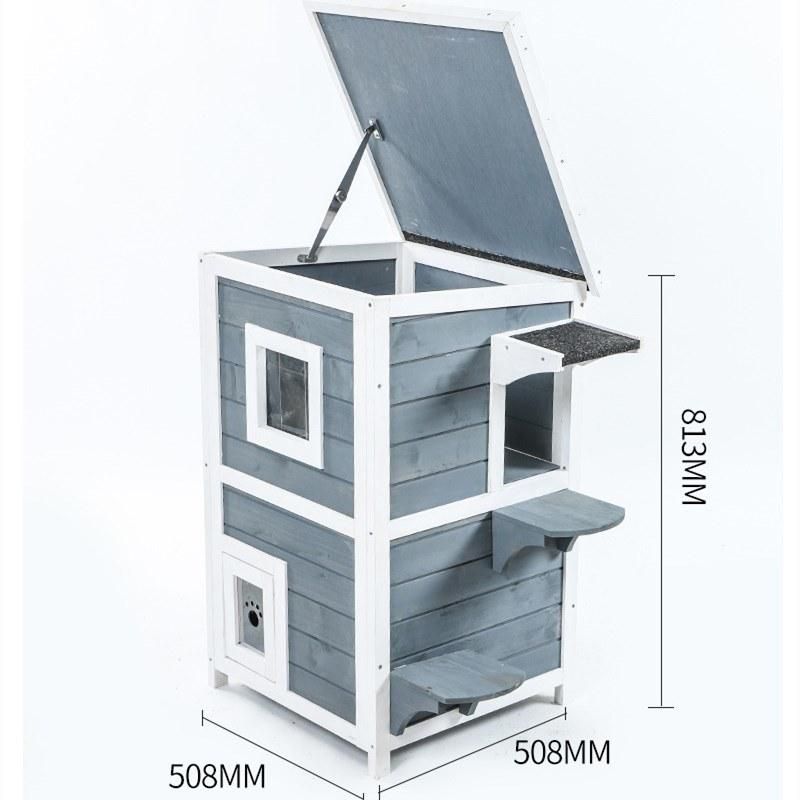 Wooden Deluxe Elevated Cat House with Porch and Balcony