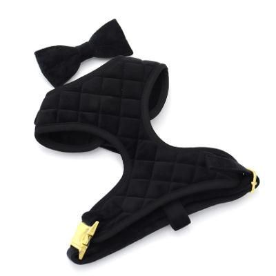Luxury Pets Accessories Premium Metal Buckle Vest Dog Harness Quilted Pet Harness with Bow Tie