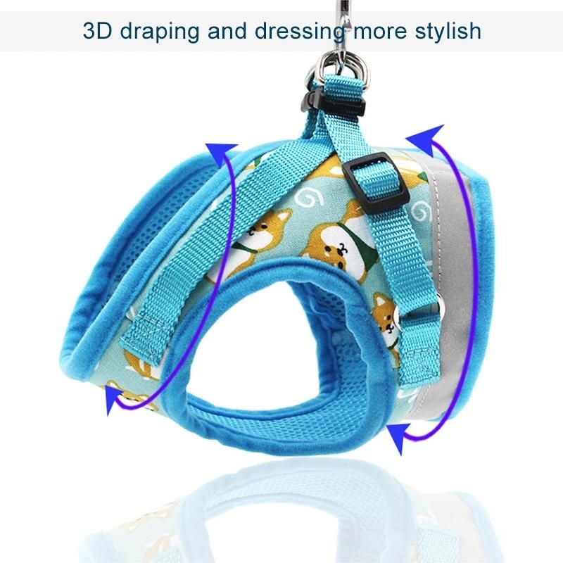 Cartoon Pet Dog Cat Harness with Leash Adjustable Vest Breathable Harness