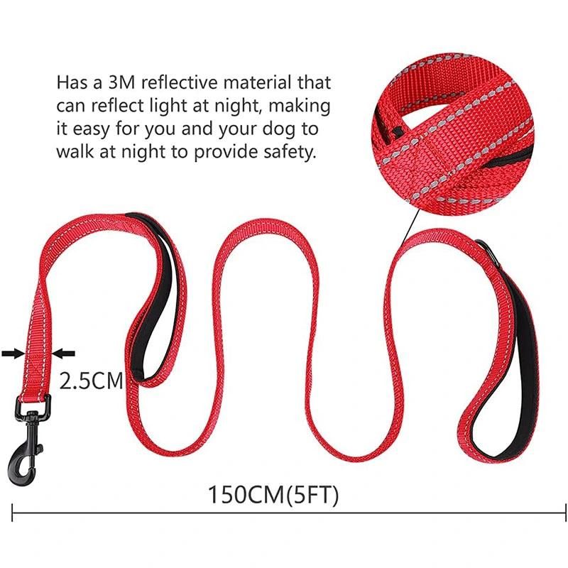 Reflective Dog Leash with Comfortable Dual Padded Handles for Control Safety Training Walking