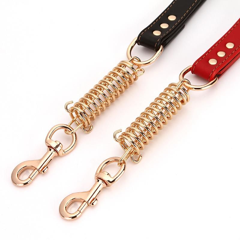 Leather Training Pet Leads Handmade Stainless Steel Metal Spring Elastic Bungee Dog Short Leash