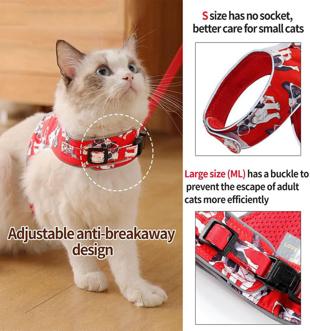 Cool Dog Pattern Cat Harness and Pet Leash with Reflective Strap