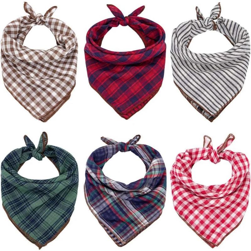 Square Plaid Printing Dog Bib Double Reversible Kerchief Scarf