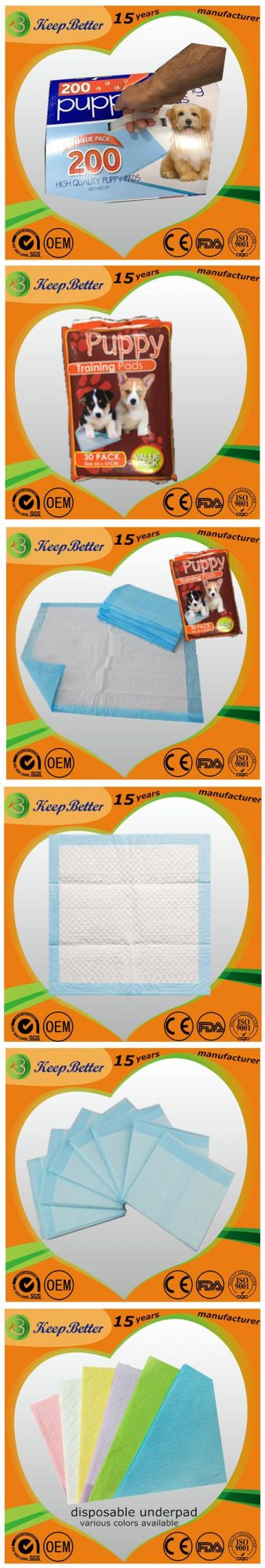 Less Often Changed Diamond Embossed Chux Disposable Dog Sanitary Wee Wee PEE Piddle Pad with Thicker Cotton Fluff Linings