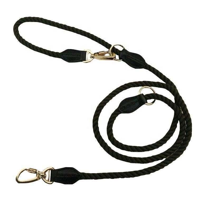 New Design Pet Product Cotton Dog Rope Leash with Leather Patch