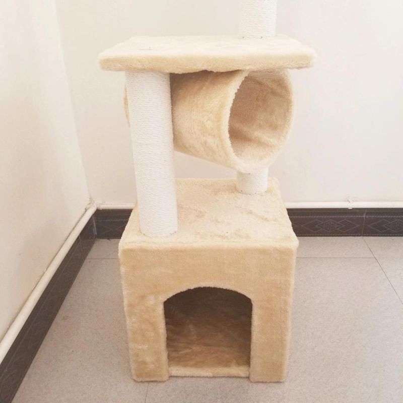 Exclusive Beige Cat Tree Stable and Firm Interactive Climbing Frame Cat Toy