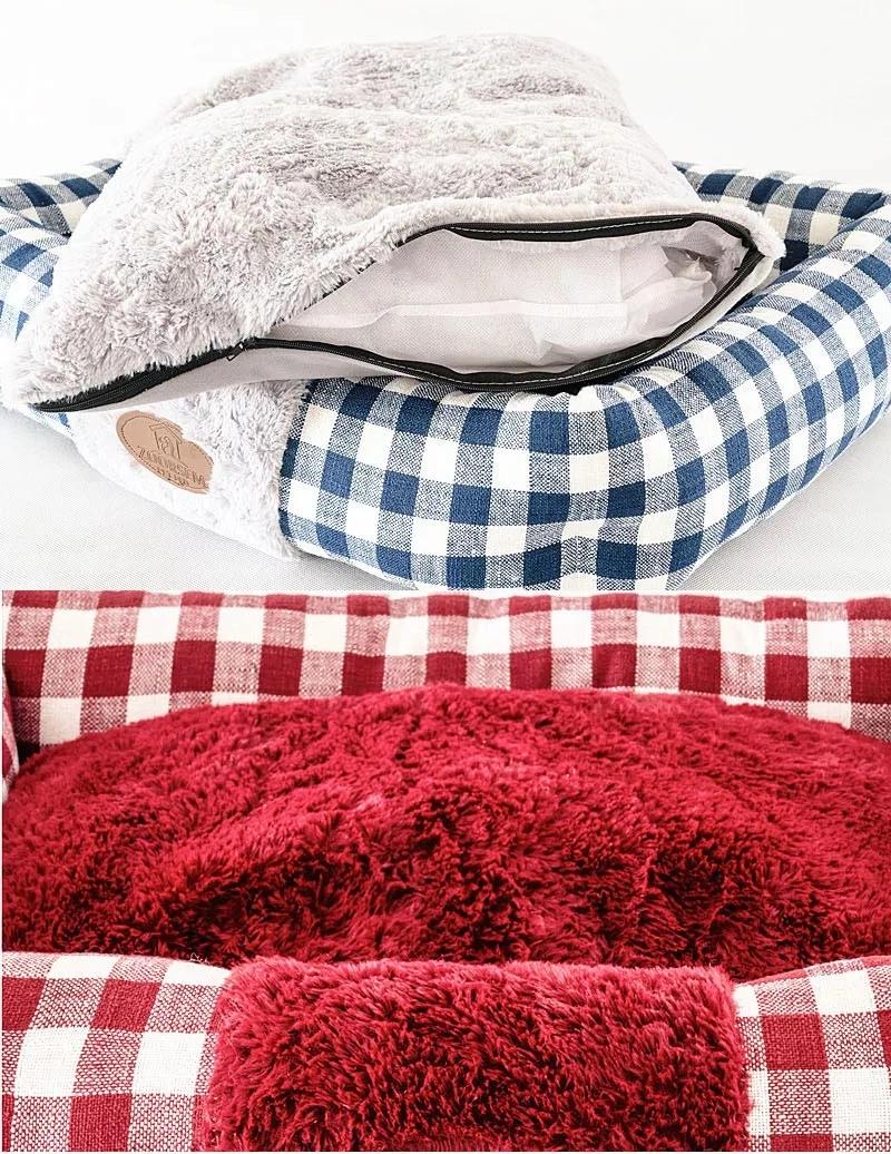 Luxury Pet Dog Bed Rectangle Washable Cat Bed Plaid Dog Nest Cotton Soft Pet Cat Sleeping Sofa Dog Resting Bed