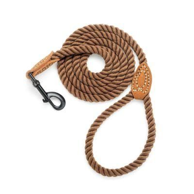 Amazon High Quality Mountain Climbing Cotton Rope Dog Leash with Leather Tailor Handle, Soft Braided Cotton Rope Leash