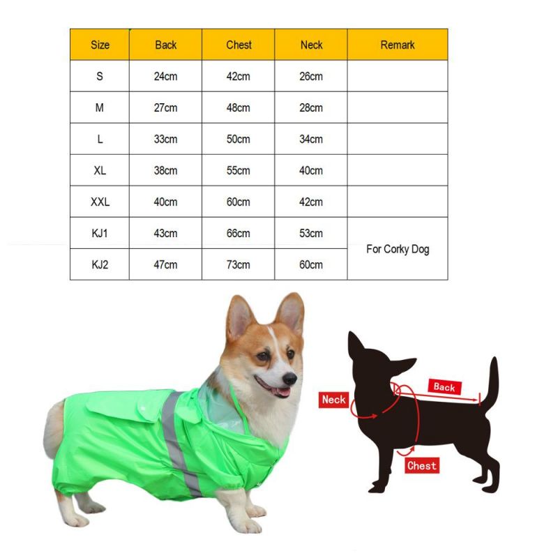 Wholesale Custom Waterproof Large Dog Rain Coat Jacket Reflective Adjustable Pet Dog Raincoat with Hood