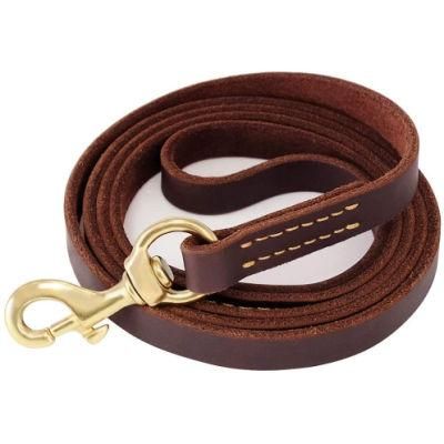 Durable Luxury Brown Genuine Leather Dog Leash with High Quality Metal Buckle for Small Medium Large Dogs