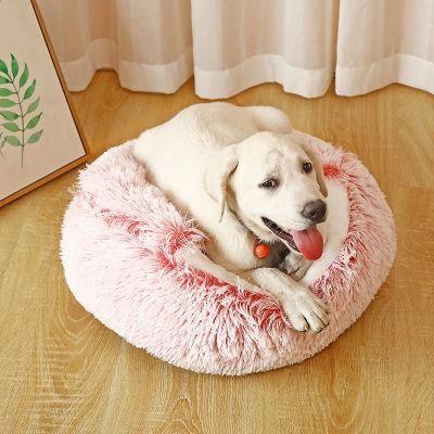 Factory Price Cute Colorful Designer Non Slip Washable Plush Cat Round Pet Bed