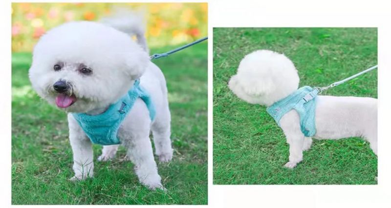 Pure Color Warm Fleece Pet Harness Vest Set with Reflective Tapes