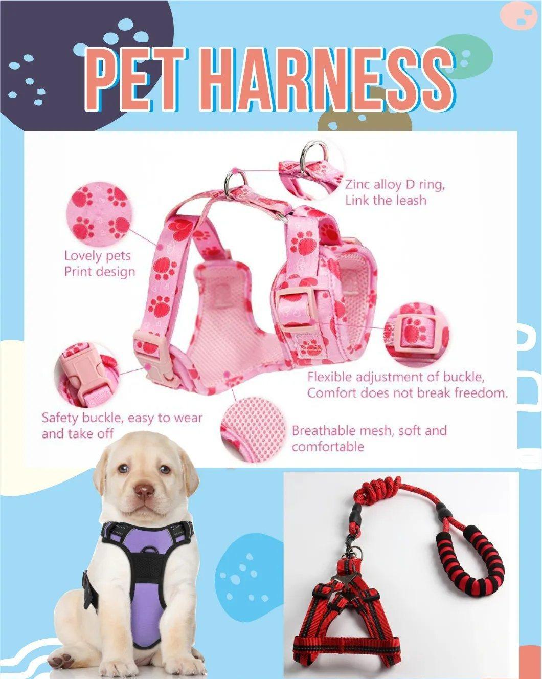 Pinkun Dongguan Product Top Seller Custom Design 2 in 1 Reversible Dog Harness Neoprene, Custom Adjustable Collar Bow Leash Harness and Bandana Sets