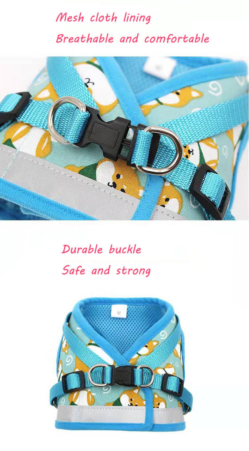 Cute Akita Pattern Dog Harness with High Reflective Tape Pet Harness Vest