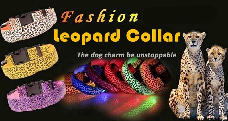 Adjustable Leopard Print Lighting Glow in Dark LED Cat Dog Collar