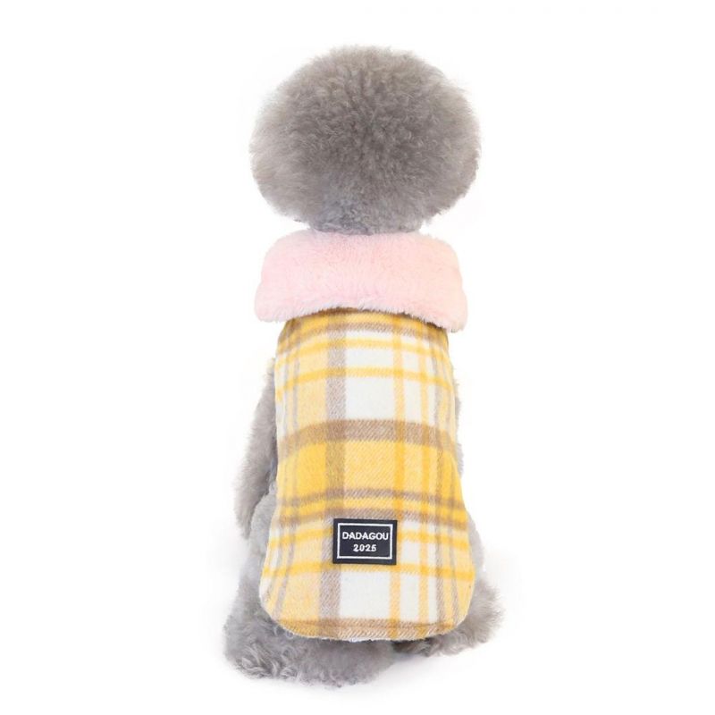 Fashion Autumn Winter, Tricolour Woolen Plaid Pattern Stretchy Turn Down Collar Pet Clothes
