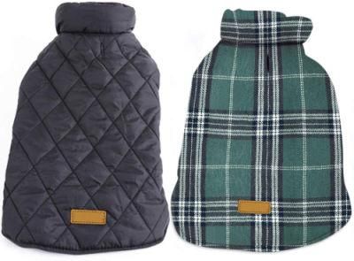 Waterproof Windproof Reversible British Style Plaid Dog Vest Winter Coat Warm Dog Apparel for Cold Weather with Furry Collar