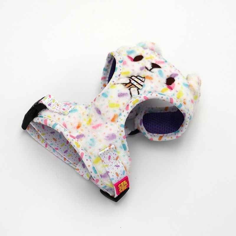 Lovely Fashion Nylon Velvet Pet Harness Comfortable Embroidered Dog Harness