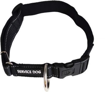 Spupps Black Color Nylon Webbing Material Reflective Service Dog Collar for Small/Medium Dog