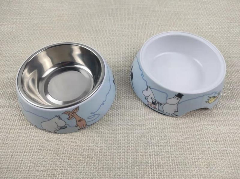 Glossy White Anti-Glutton Cat Dog Slower Eatting Melamine Bowl
