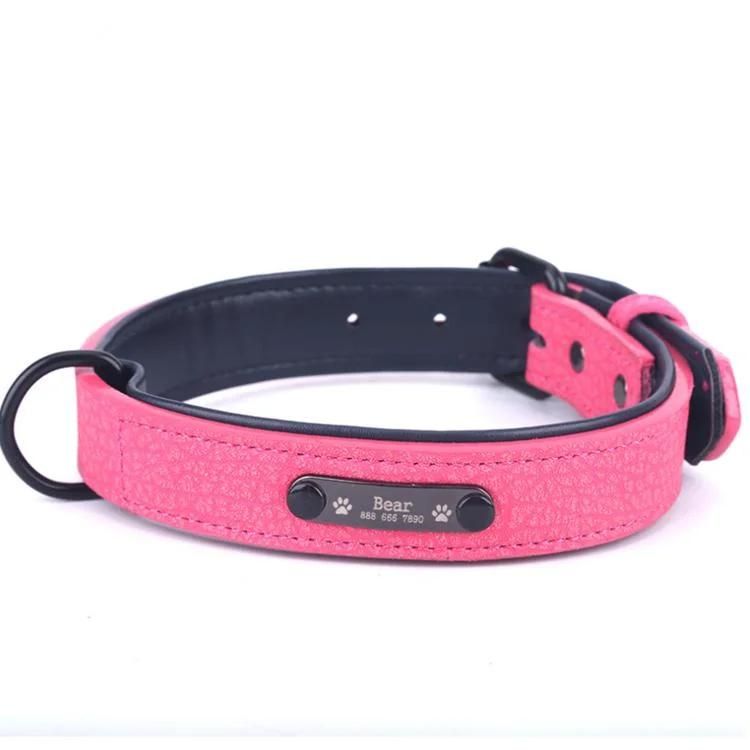 Custom Logo Plain PU Leather Dog Collar Leash Set Soft Adjustable Padded Faux Leather Dog Collar with Lead Dog Collars in Bulk