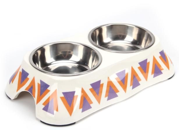 Stainless Steel and Melamine Designer Dog Pet Food Bowls for Dogs or Cats