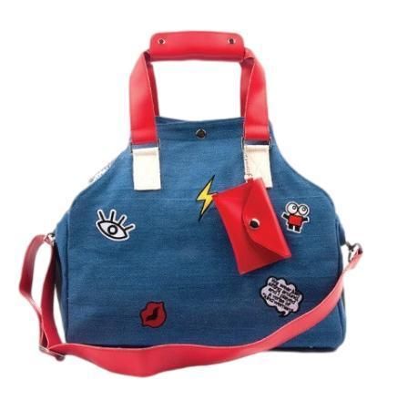 Denim Cozy Dog Cat Carrier Bag with Constract Color Strap OEM Patches