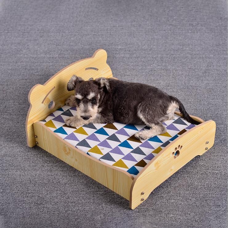 Pet Cat Dog Nest with Mattress Wood House