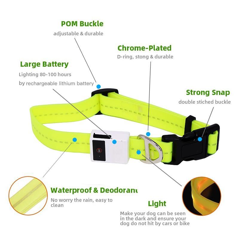 Adjustable Waterproof LED Webbing, Replaceable Battery, 3 LED Flashing Mode, Soft PVC Pet Necklace, Glowing at Night, Safe & Durable LED Dog Collar