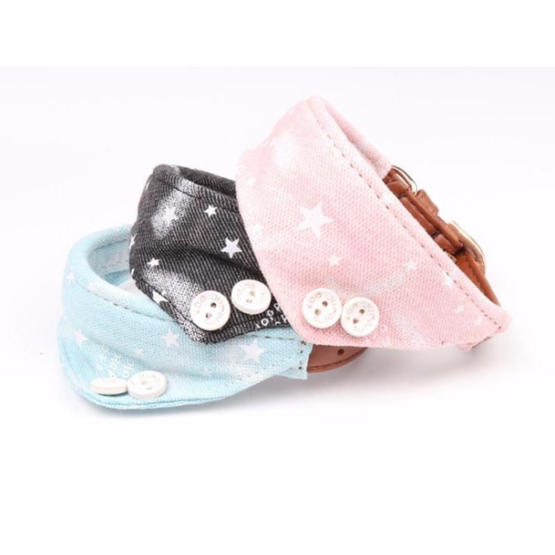 Denim Saliva Towel Pet Collar PU Dog Triangle Towel Dog Collar