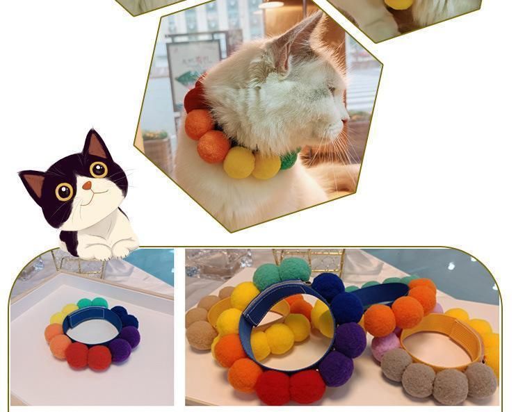 Customized Cute Velcro Pompom Party Cat Dog Accessories Pet Collar