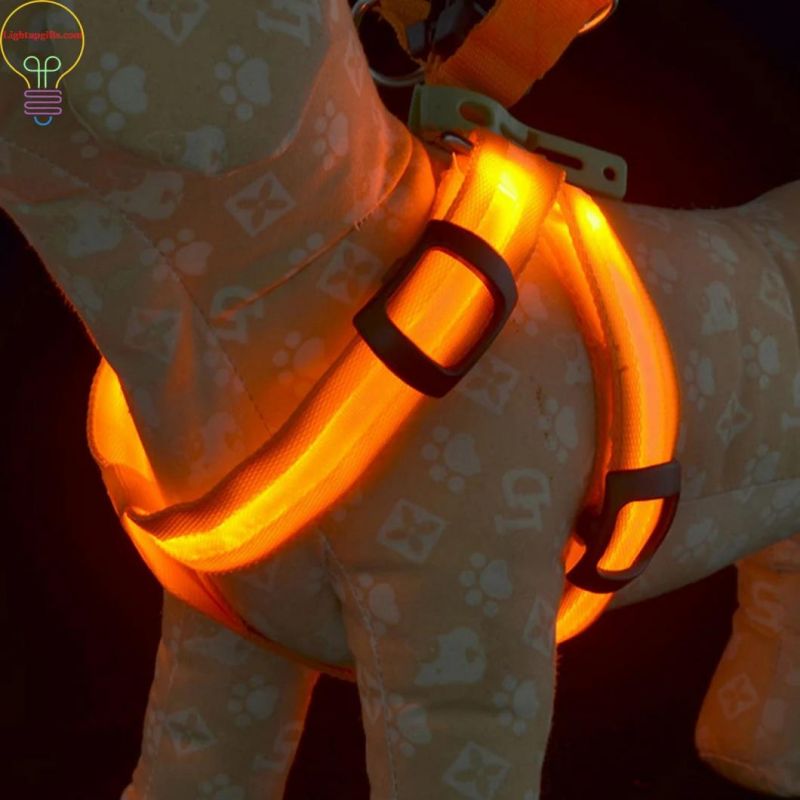 LED Flashing Dog Walking Belt Harness Strong Nylon Webbing Tether Pet Safety Collar Comfortable Strap Vest for Large Medium Dog