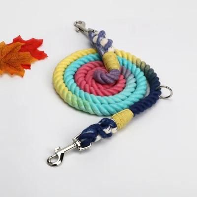 Fashionable Durable Ombre Natural Ombre Color Dog Leash with Pure Cotton Rope