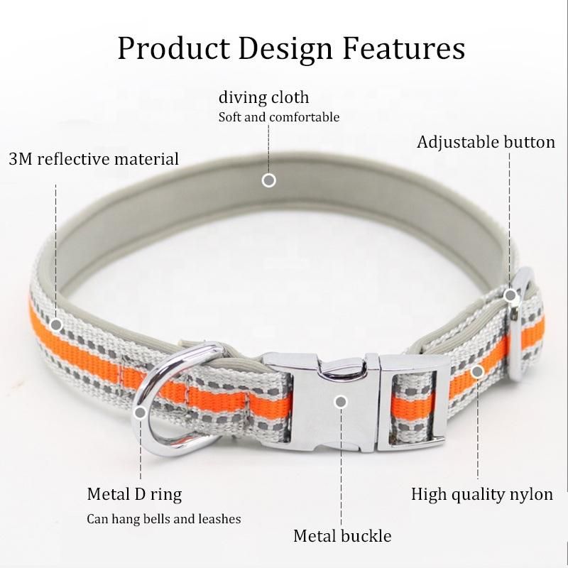 Reflective Premium Nylon Dog Collar with Metal Buckle Adjustable Collar