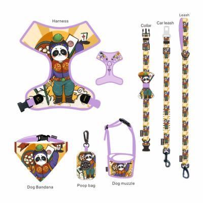 Hot Selling Cute Reversible Soft Mesh Dog Harness Custom Logo Printing Dog Harness Set with Pet Collar Leash Dog Poop Bag