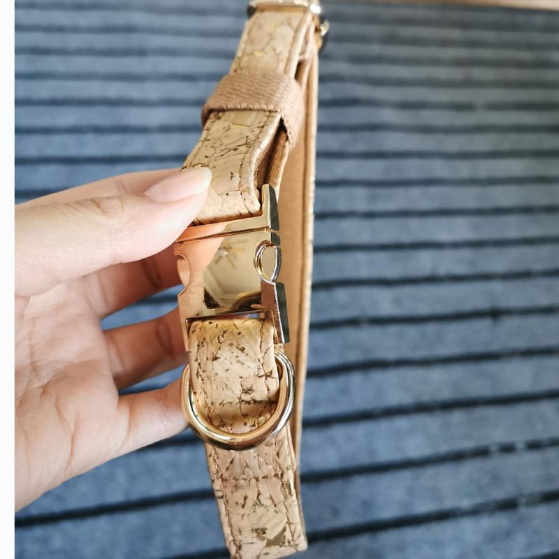 2021 New Eco Friendly Cork Leather Materials Hemp Webbing Dog Collar Leash and Harness Set with Poop Bag Dispenser