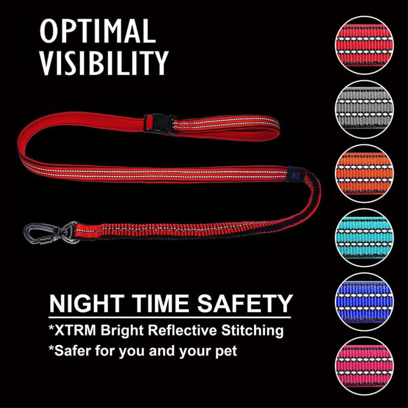 6 FT Hands-Free Bungee Leash Strong Reflective Heavy Duty Safety Leash with Locking Carabiner Clip