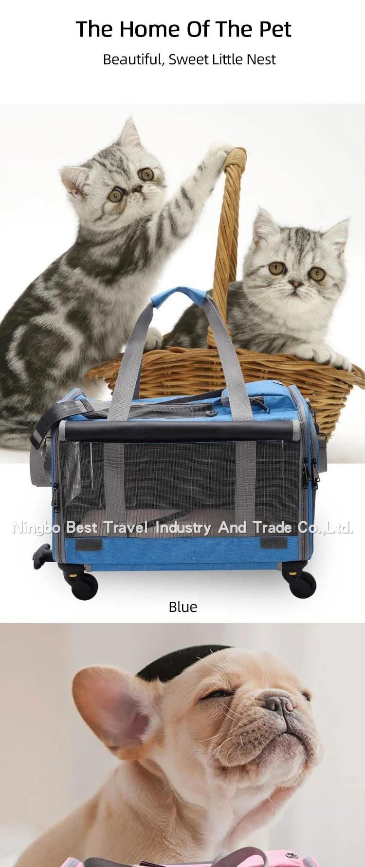 Trolley Wheeled Pet Bag Breathable Cat Dog Foldable Large Capacity Portable Pet Carrier Bag with 4 Wheel