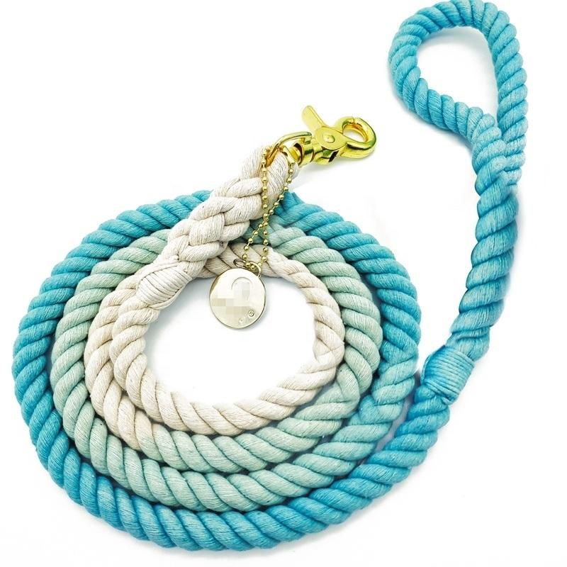 2020 New Design Braided Dog Leash Cotton Ombre Rope Leash Gradient Pet Leashes Matching Collar with Metal Tag OEM Manufacturer