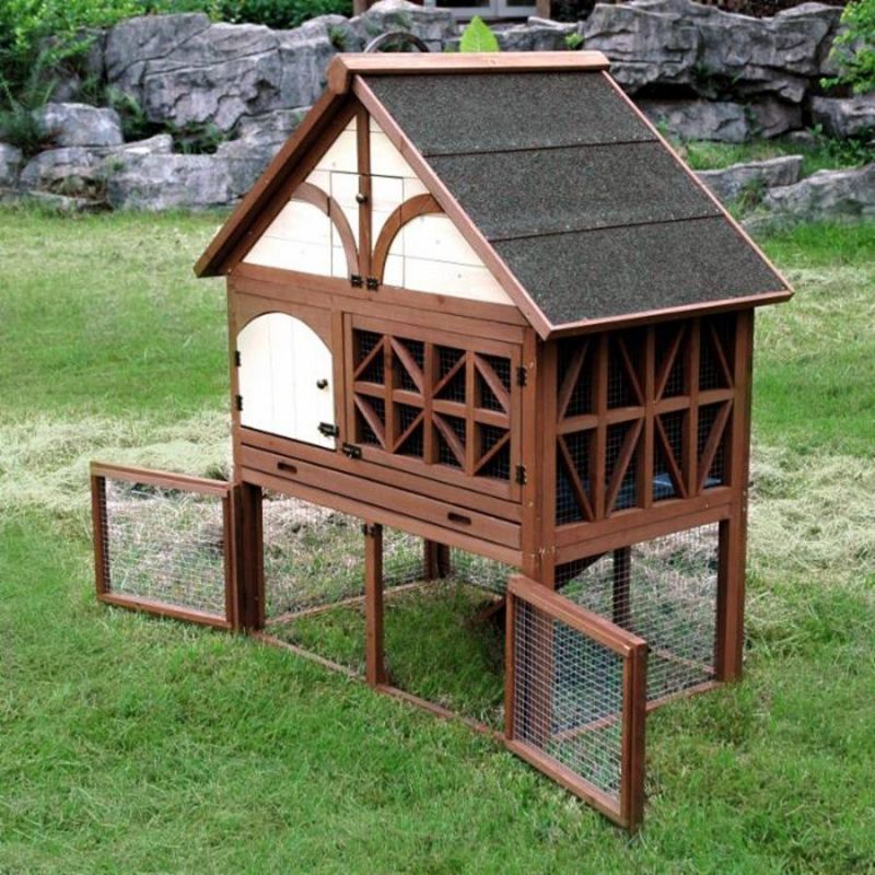 Two-Layer Solid Wooden Pet House Rabbit Bunny Wood Hutch