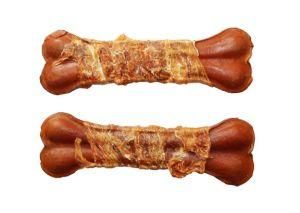 Chicken Rolled Dyed Rawhide Knotted Bone for Dog Chews