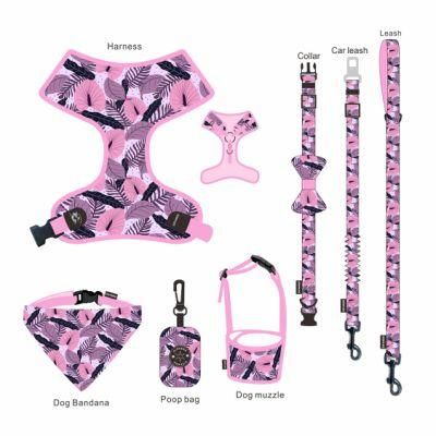 Popular Custom Design Dog Harness with Matching Collar Leash Bow Tie and Bandana Set Neoprene Reversible Dog Harness Vest