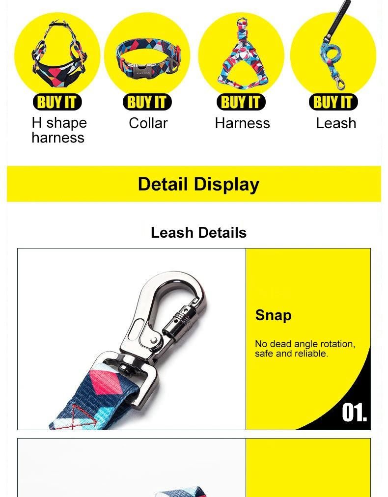 Wholesale Customized Thick Sublimation, Quick Release Leash Metal Hook Training Dog Collar Set