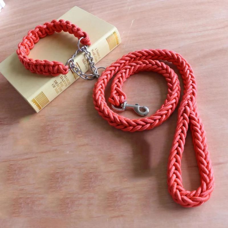 Amazon Hot Style Dog Nylon Eight-Strand Weave Rope Pet Leash for Large Dog No Pull Collar Leash Set